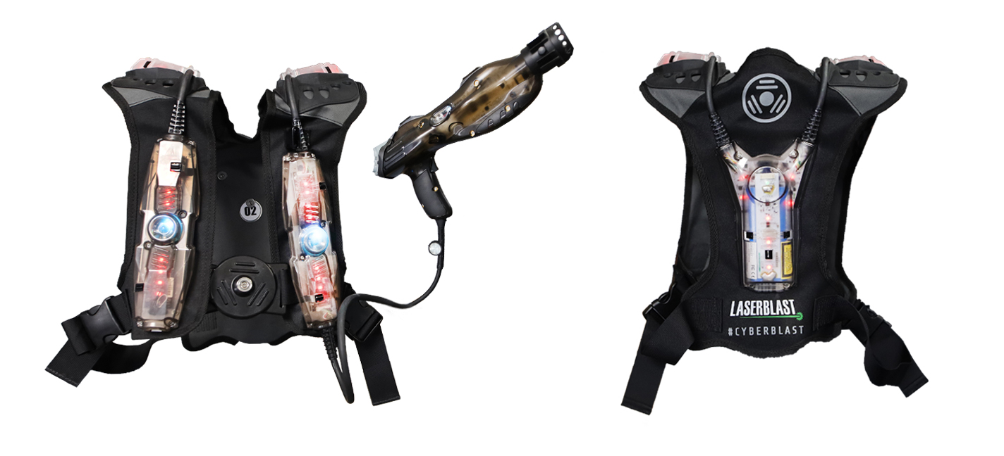 CyberBlast Pro vest front and back with phaser, laser tag equipment