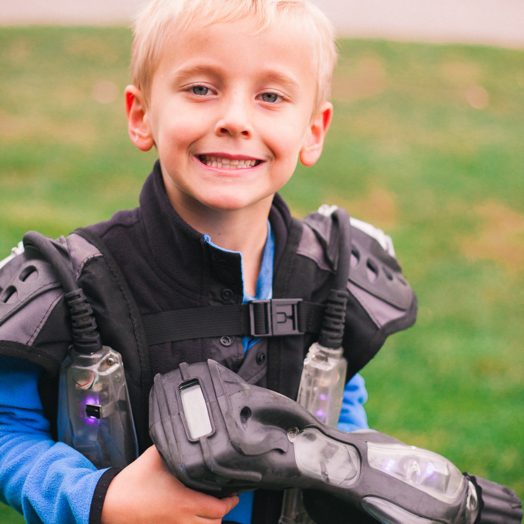 Child wearing LaserBlast CyberBlast FEC Equipment.