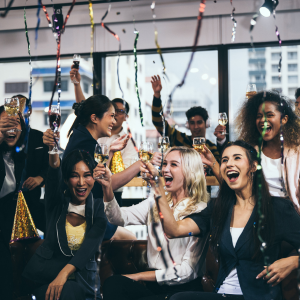 Group of office people having a party.