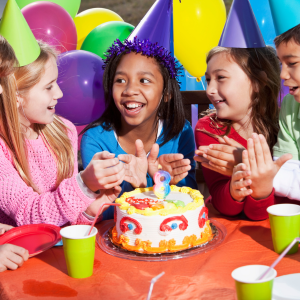 Group of children having a birthday party.