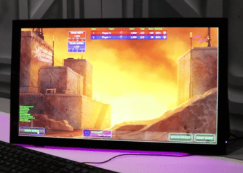 Computer with CyberBlast software screen.